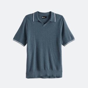 The Commons - Navy Textured Jacquard Johnny Collar Sweater Polo